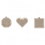 Pendentifs en bois à broder - rond, cœur, carré - 6 pcs