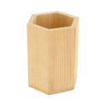 Pot à crayons hexagonal en bois - 8 x 10 x 8 cm
